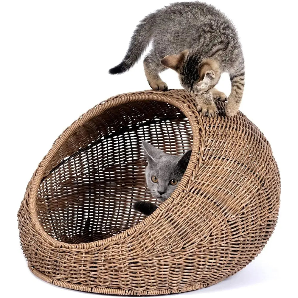 Wicker Cat Bed Dome Hideaway For Indoor Cats And Pets