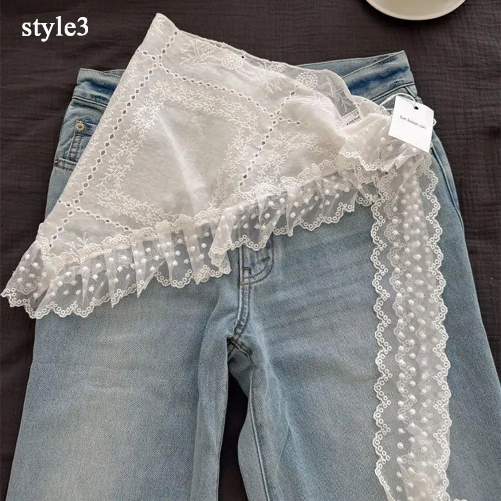 New Hollow Lace Scarf Retro Triangle Headscarf Embroidered Lace Neck Scarf White Lace Up Travel Photo Headband for Women girls