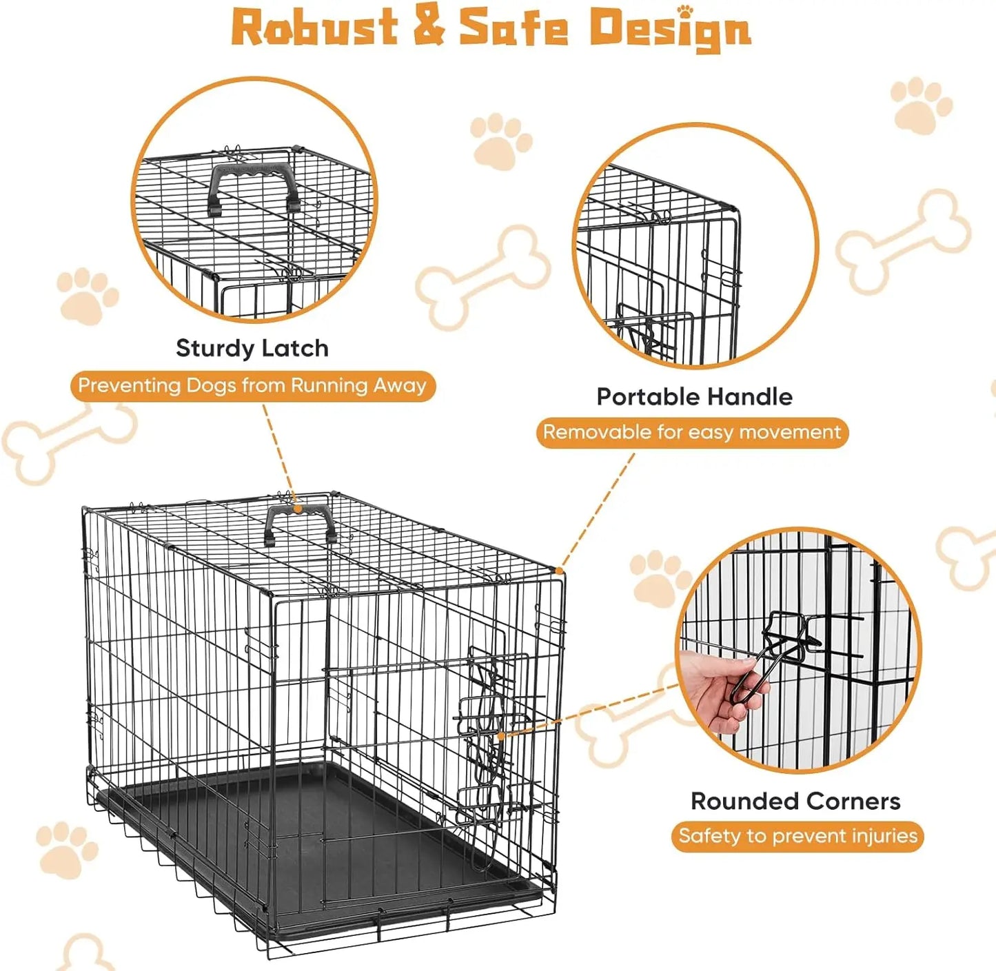 Double Door Dog Cage With Leak Proof Tray Folding Kennel