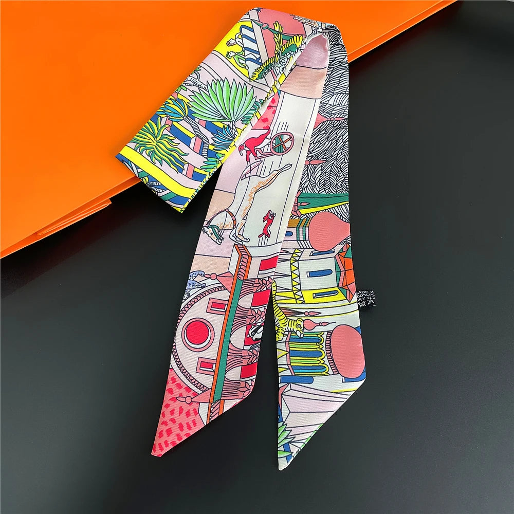 Gorgeous Saddle Print Summer Scarf 2023 Brand Design Women Skinny Bag Scarves Hair Band Neck Silk Scarf Ladies Foulard Headband