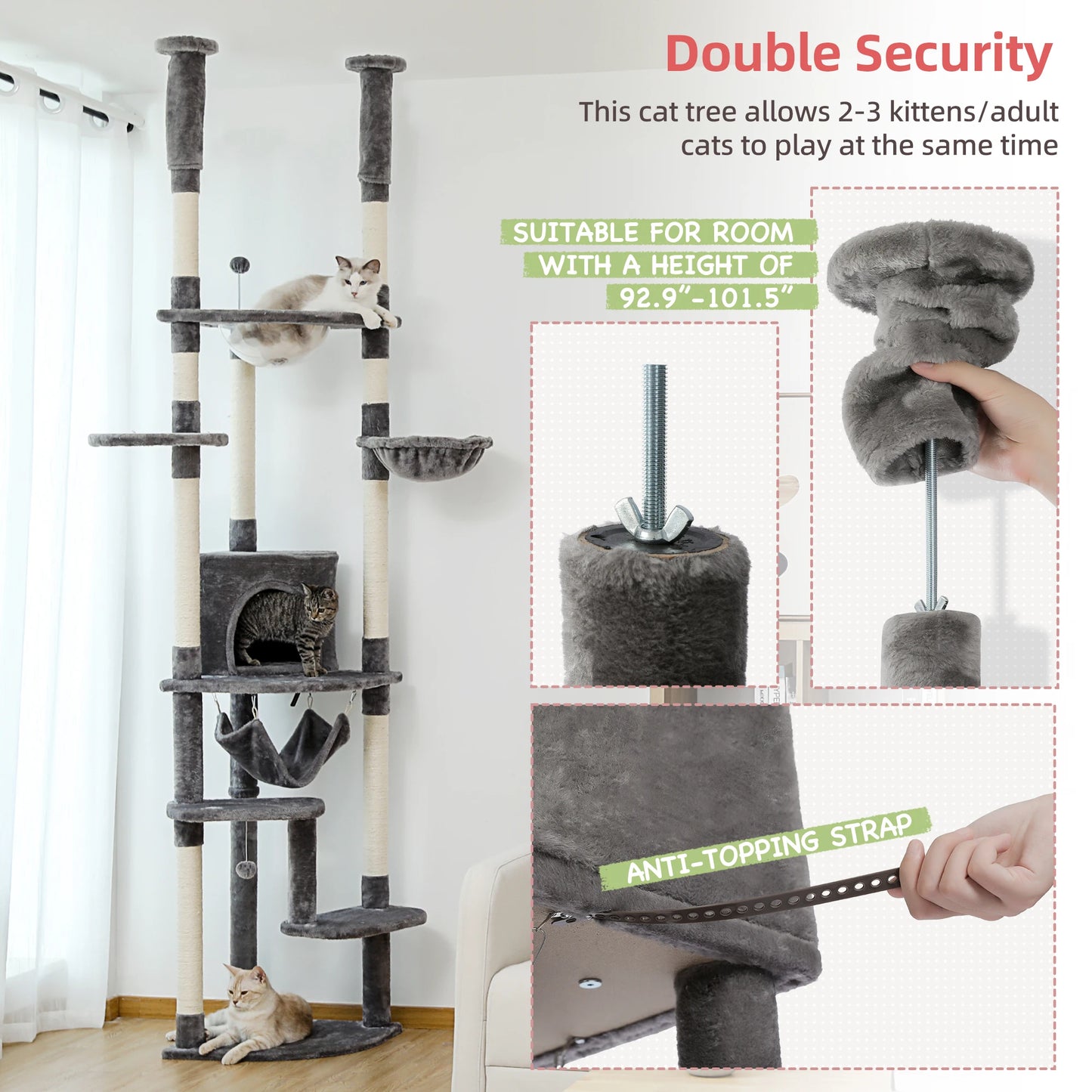 PAWZ Road Floor To Ceiling Cat Tree With Scratching Posts