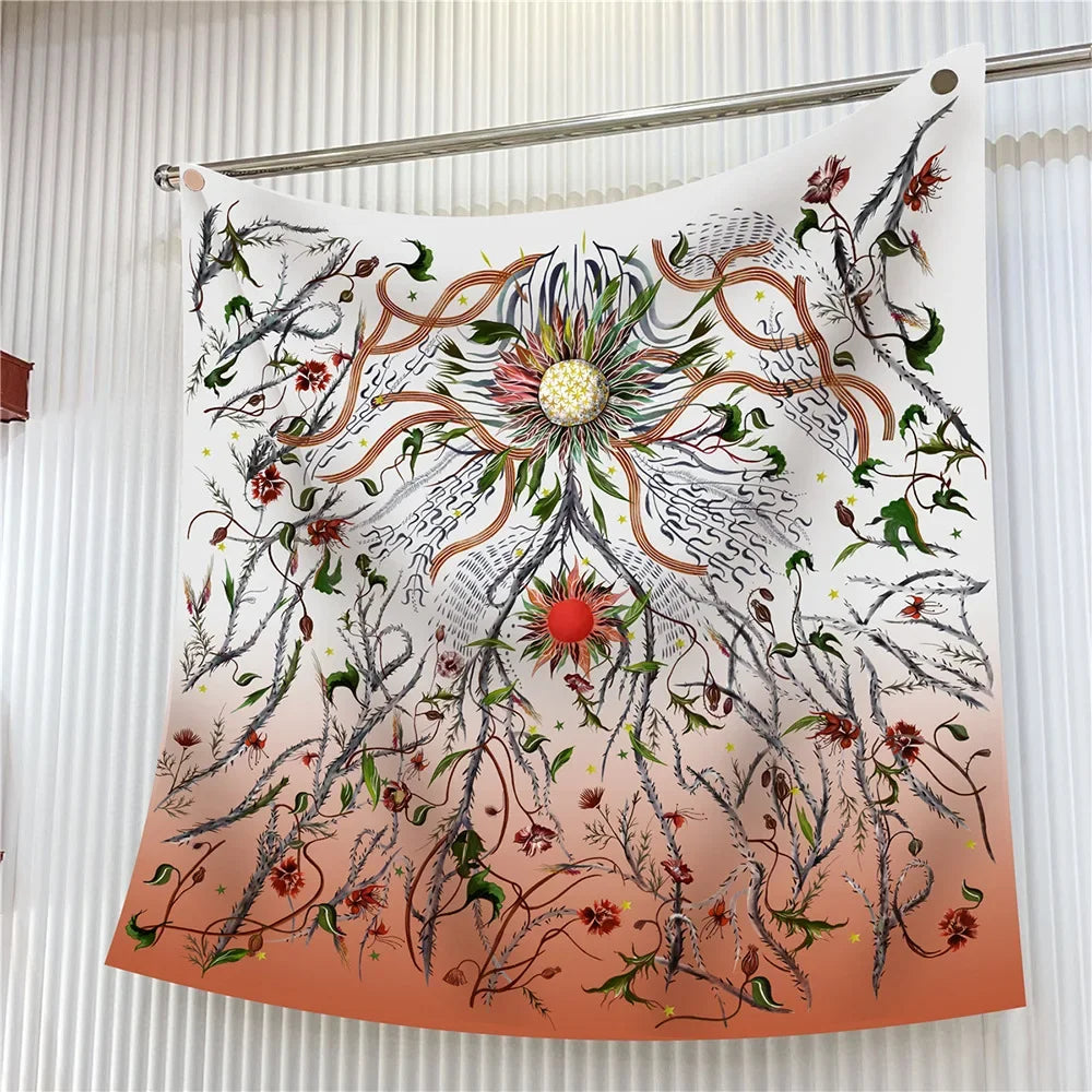 90cm Brand Square Scarf Women Fashion Floral Twill Silk Scarf Shawl Hijab Luxury Bandana Foulard Neckerchief Head Scarf For Lady