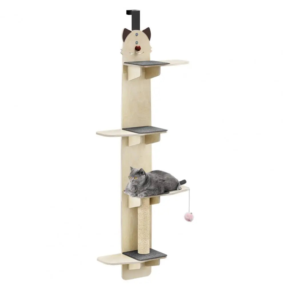 Indoor Over Door Cat Hanger 4-Layer Vertical Cat Climbing Shelf Cats Tree with Scratching Pad Post Tease Cat Ball Home Use