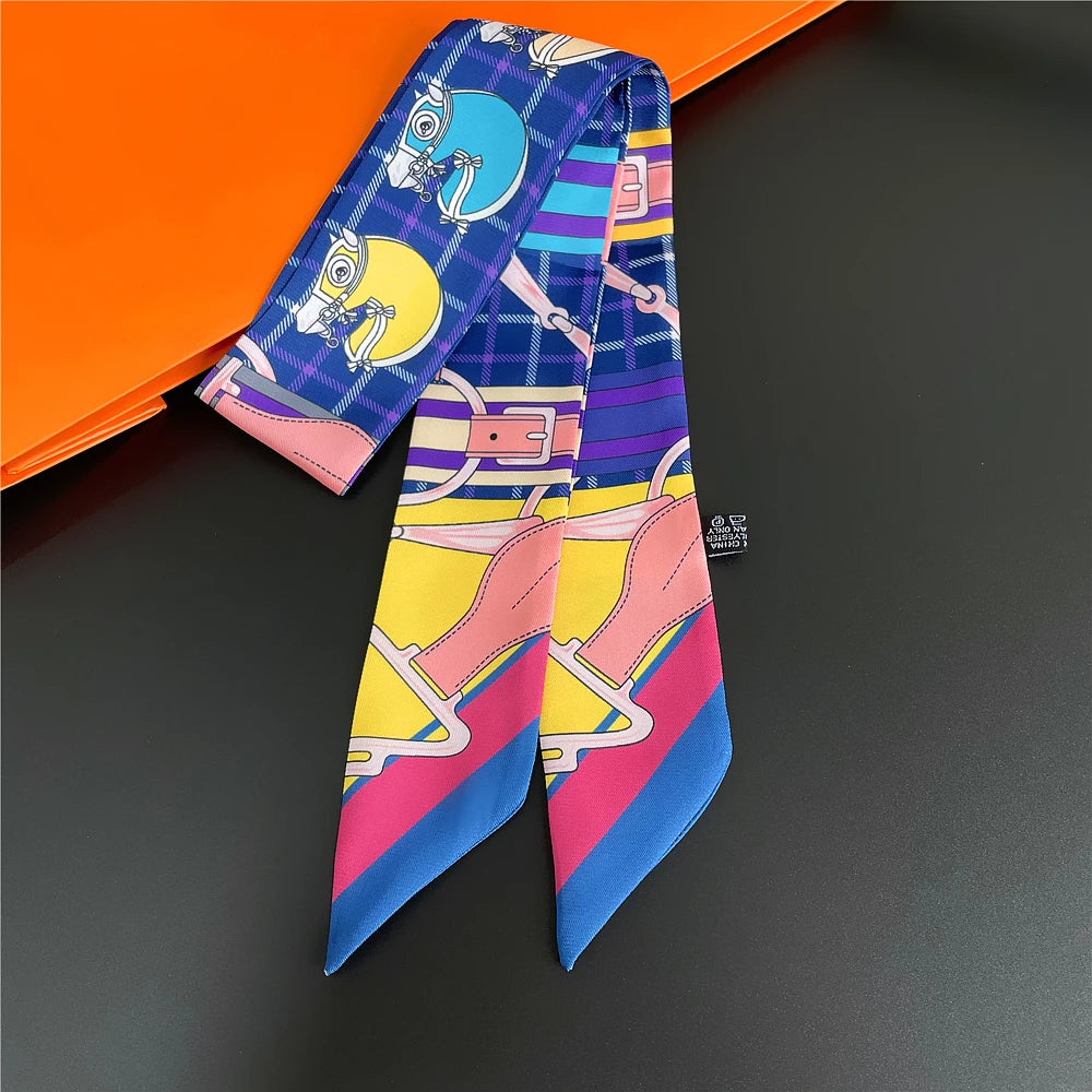 Gorgeous Saddle Print Summer Scarf 2023 Brand Design Women Skinny Bag Scarves Hair Band Neck Silk Scarf Ladies Foulard Headband