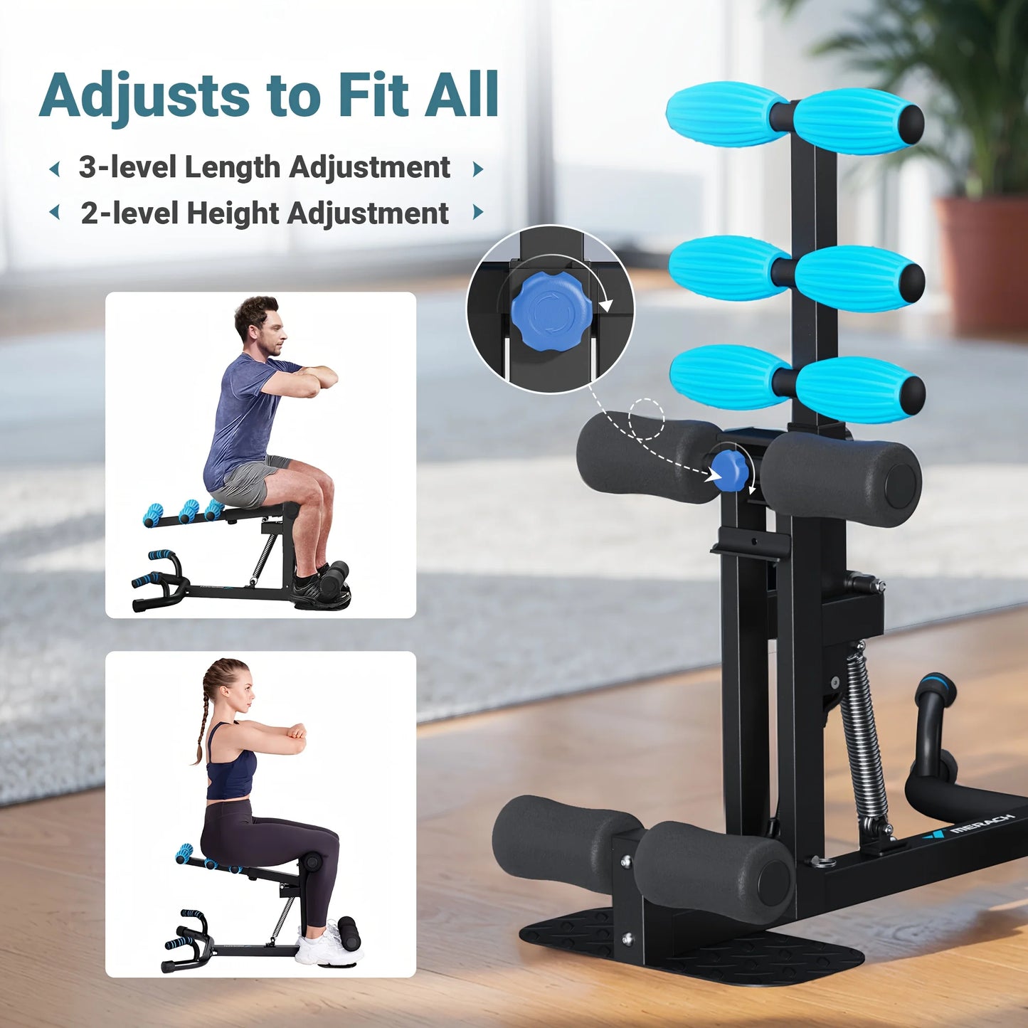 MERACH Deep Squat Machine Designed for Women, an Adjustable Glute Trainer, Perfect for Core Leg Push-Up Workouts at Home. Ideal Leg Training Equipment for Personal Use, a Great Gift for Family, Available in a New Blue And Bla