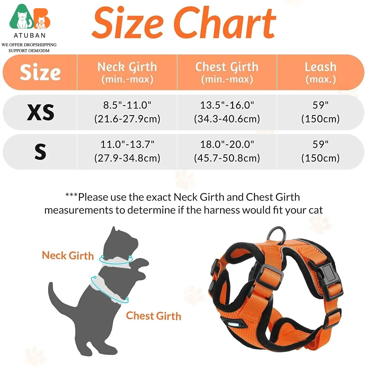 ATUBAN Cat Harness And Leash For Walking Reflective Escape Proof