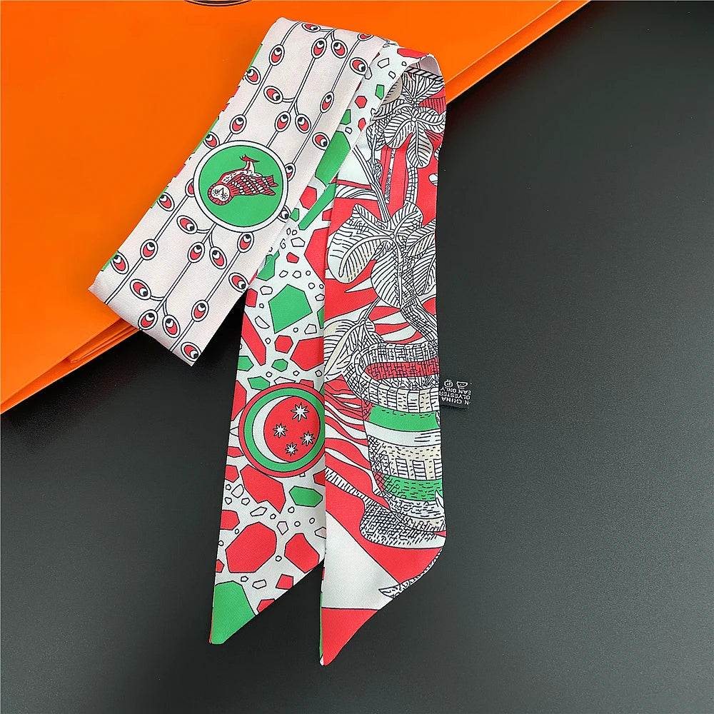 Gorgeous Saddle Print Summer Scarf 2023 Brand Design Women Skinny Bag Scarves Hair Band Neck Silk Scarf Ladies Foulard Headband