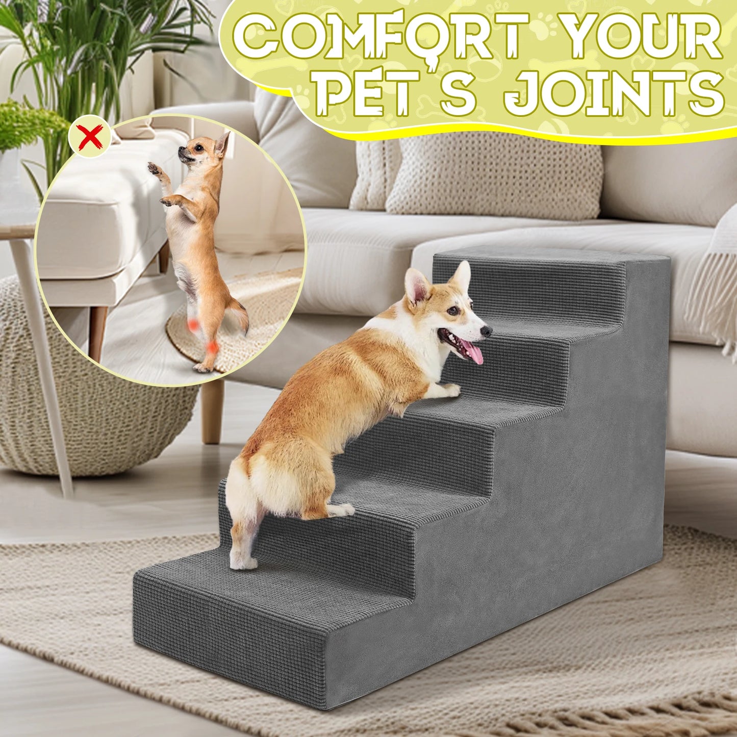 Niubya 4 Tier Pet Stairs Non Slip Foam Steps For Beds And Couches