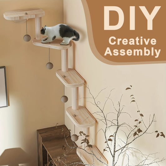 Wooden Five Step Cat Climbing Frame Wall Mounted Shelf