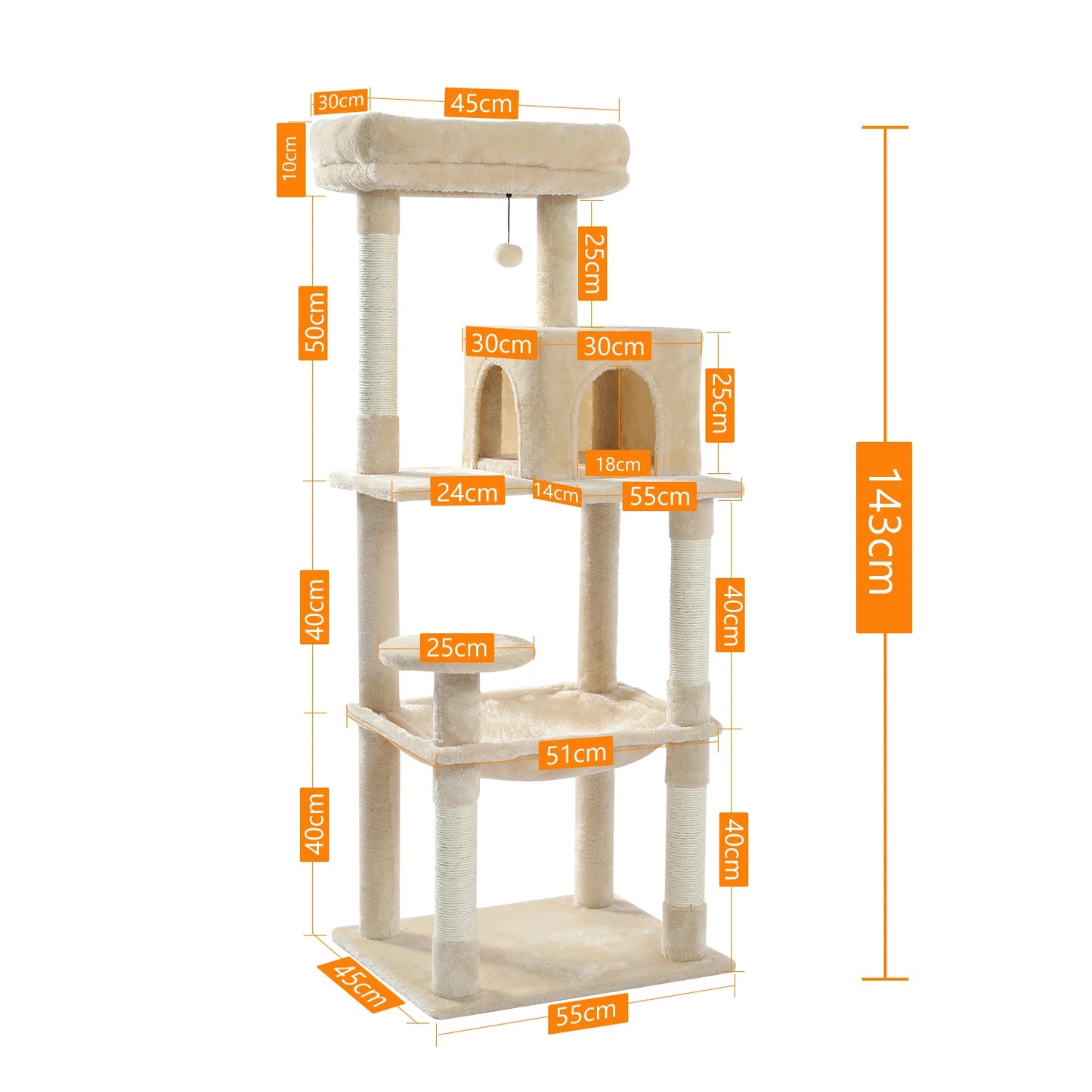 PAWZ Road Cat Tree Indoor 5-Level Tower With Hammock