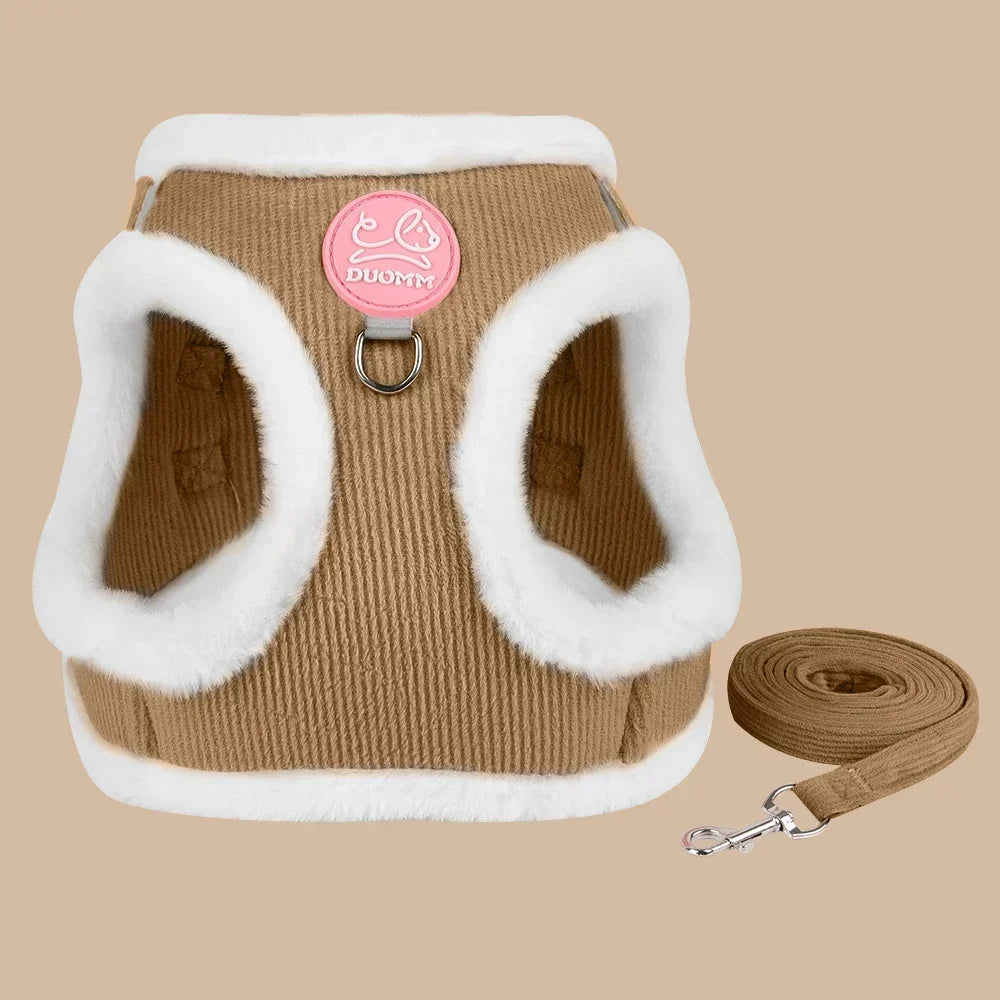 Walking Sphynx Cat Harness Vest With Fur And Leash