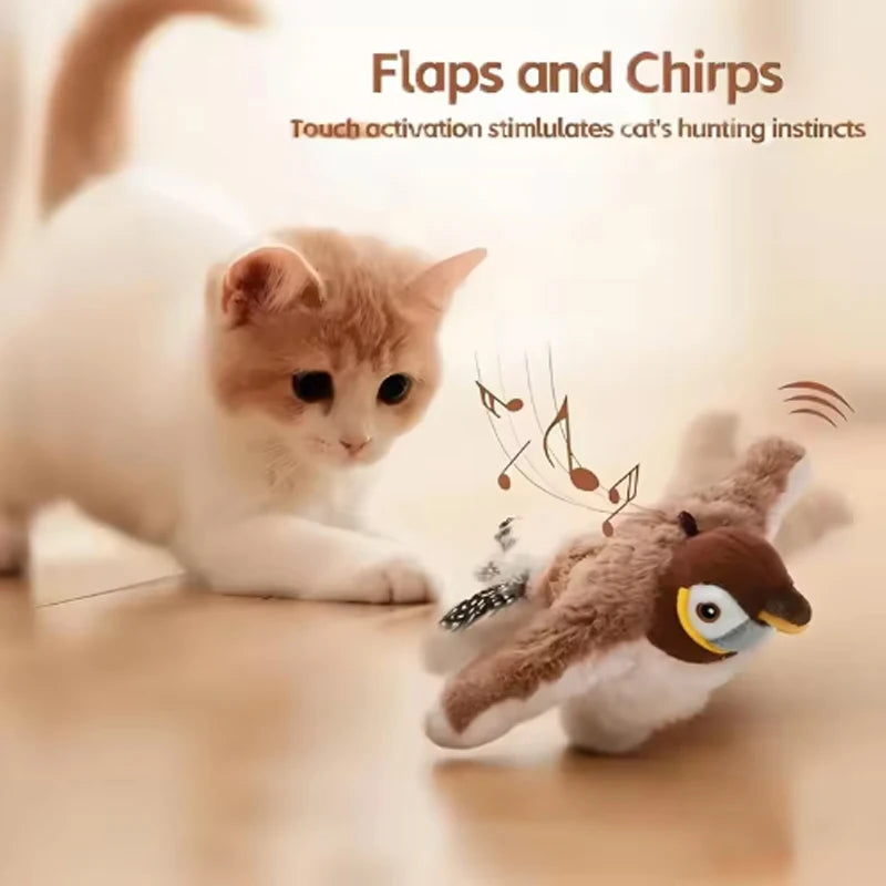 Interactive Flapping Bird Plush Cat Toy Touch Activated