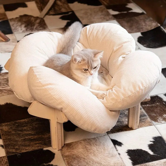 Dog Bed Cat Condo Pet Sofa With Wooden Cushion Lounge