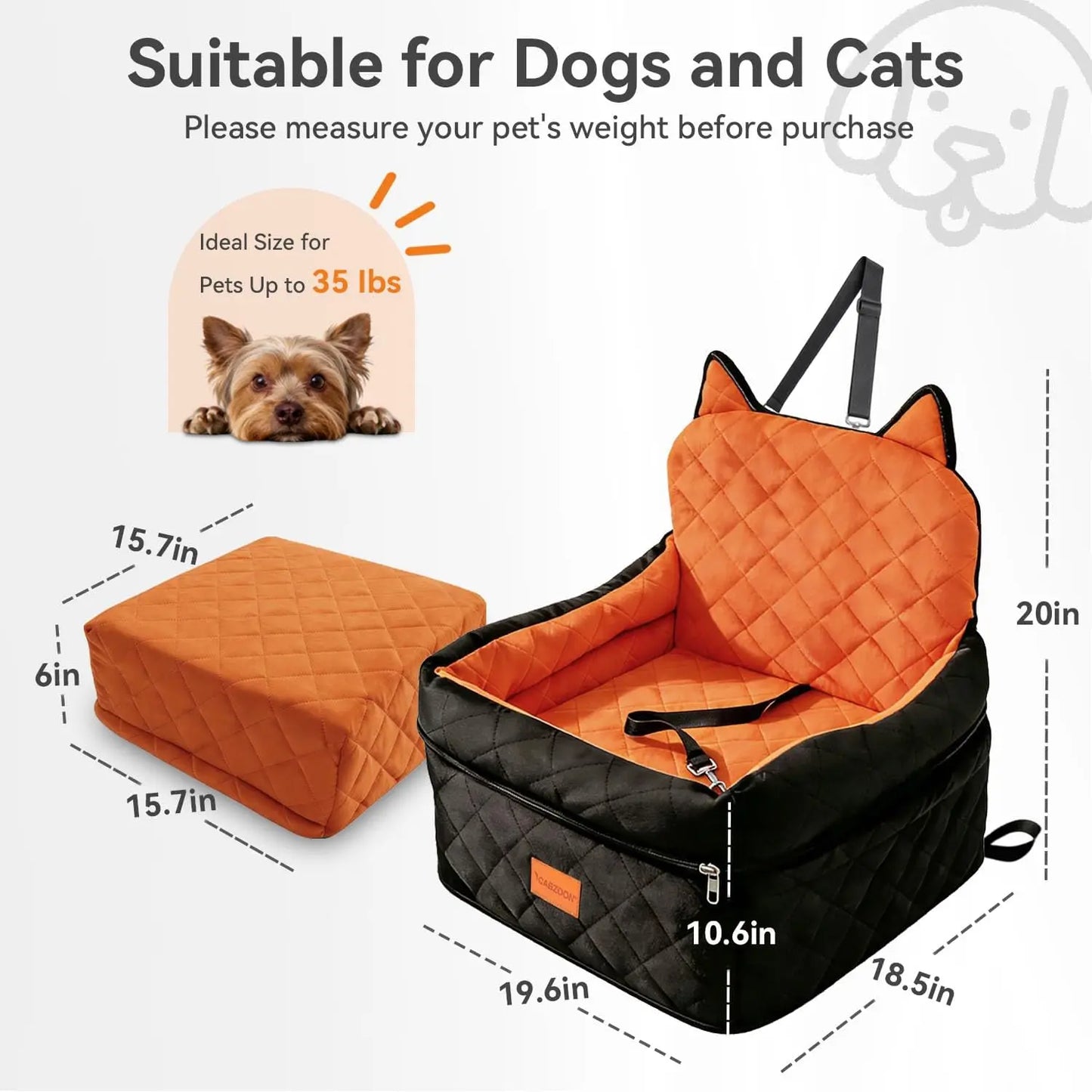 XMSJ Dog Car Seat With Elevated Cushion And Storage