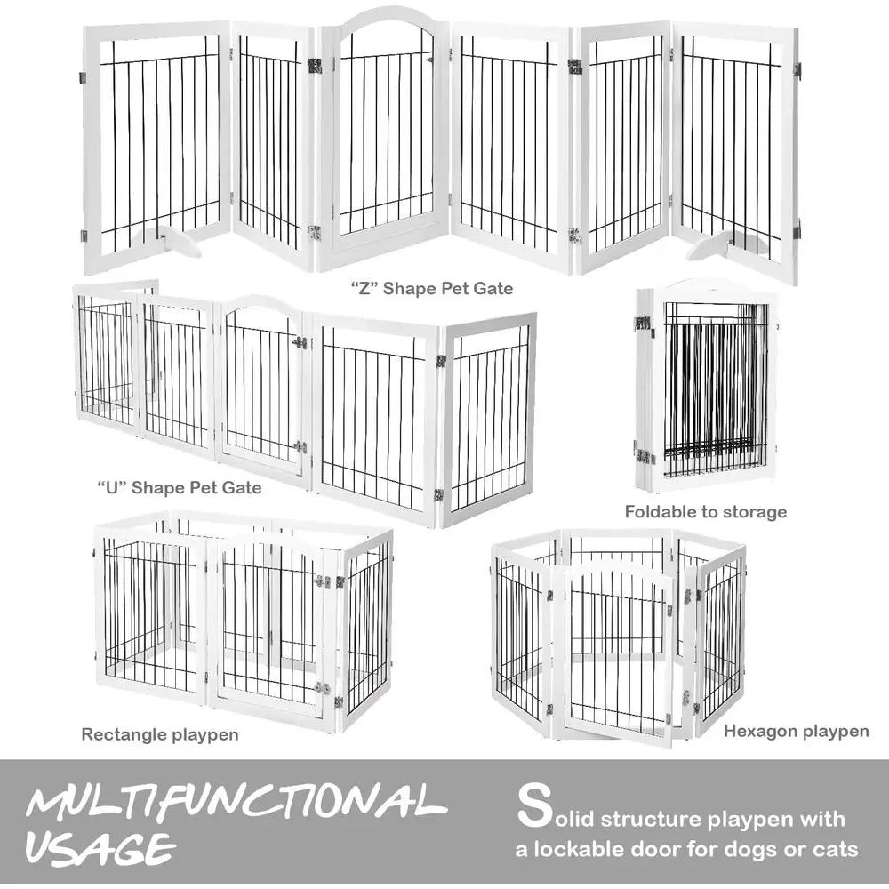 Freestanding Walk-Through Dog Gate With Door For Home Use
